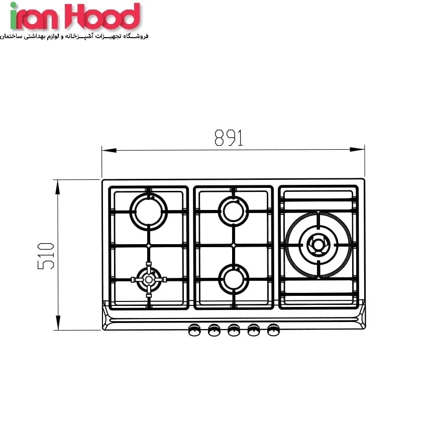 ابعاد اجاق گاز رومیزی کن مدل isd505R